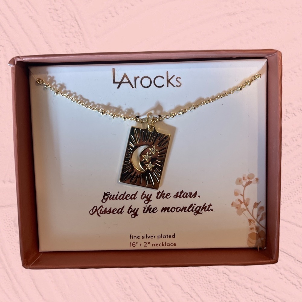 𝅺la ROCKS silver plated moon and stars necklace 16”
